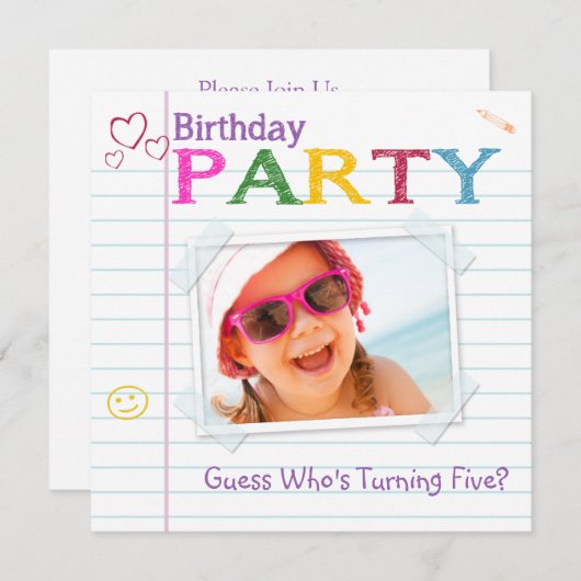 Notebook-Doodle Geburtstagsparty Einladungen (Vorne/Hinten)