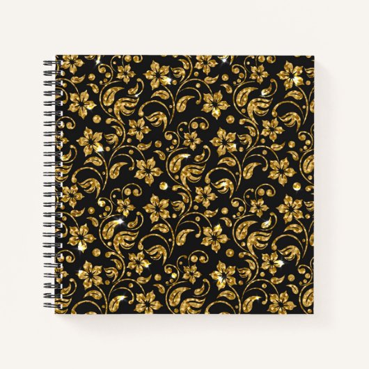Notebook/Journal mit Schwarz/Gold/Schwarz-Blumen Notizblock (Vorderseite)