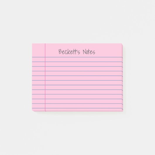Notebook-Linien Rosa Name hinzufügen Post-it Klebezettel (Vorderseite)