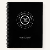 Notebook-Markenwerbung für schwarze, runde Logo Notizblock (Vorderseite)