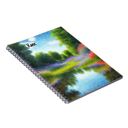 Notebook mit A1-Bild von Teich und Blume Notizblock (Rechte Seite)