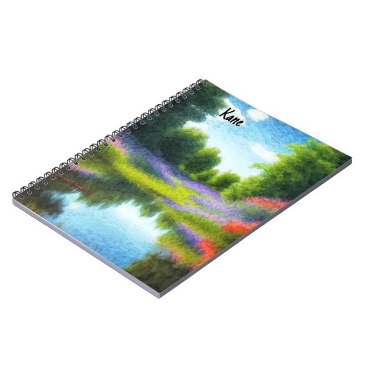 Notebook mit A1-Bild von Teich und Blume Notizblock (Linke Seite)
