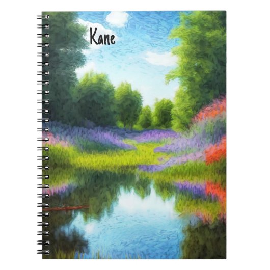 Notebook mit A1-Bild von Teich und Blume Notizblock (Vorderseite)