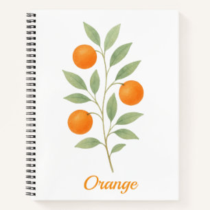 Notebook mit Aquarellorange-Zweig mit Blätter Notizblock