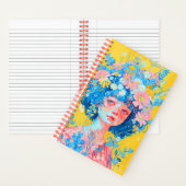 Notebook mit einem Mädchen mit einem Kranz blauer  Notizblock (Innen)