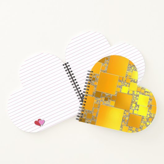 Notebook mit gelber und orangefarbener Herzform Notizblock (Innenseite)