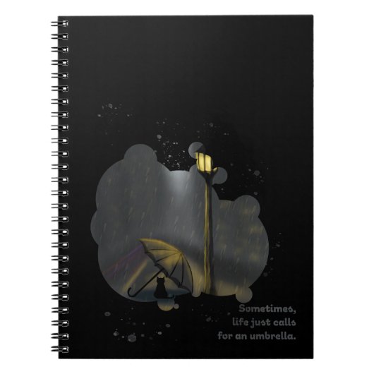 Notebook mit Katzenmalerei und Regen Quote Cover Notizblock (Vorderseite)