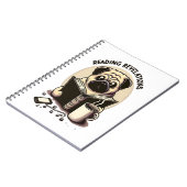 Notebook mit Mops, Kaffee und Buch (Linke Seite)