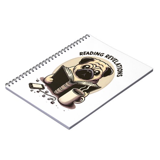 Notebook mit Mops, Kaffee und Buch (Linke Seite)