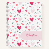 Notebook mit rosa Herzen Muster und individuellem Notizblock (Vorderseite)