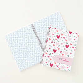 Notebook mit rosa Herzen Muster und individuellem  Notizblock