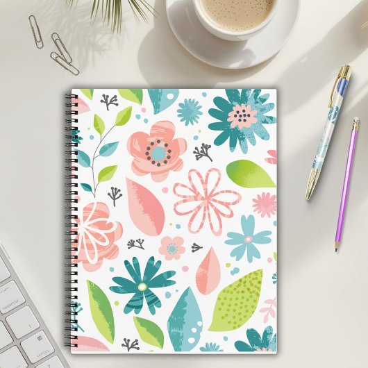 Notebook mit rosa und Aquamariner Blume Notizblock