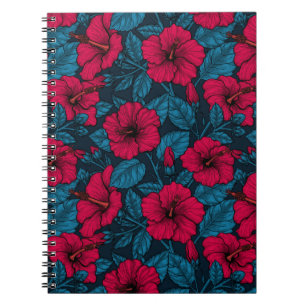 Notebook mit rotem Hibiskus-Blume Notizblock