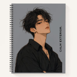 Notebook mit ruhiger Außenwirkung und Anime-Jungen Notizblock