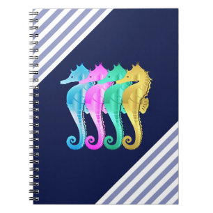 Notebook mit Seepferden aus Aqua/Rosa/Blau/Gold Notizblock