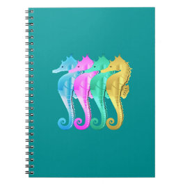 Notebook mit Seepferden aus Aqua/Rosa/Blau/Gold Notizblock