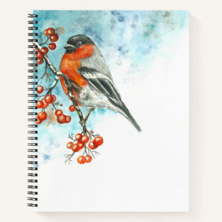 Notebook mit Watercolor Eurasian Bullfinch Notizblock