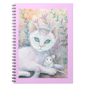 Notebook mit weißer Katze und Maus Notizblock