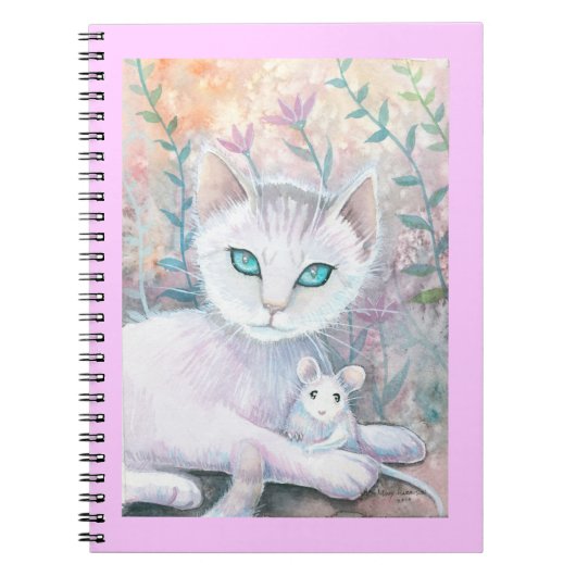 Notebook mit weißer Katze und Maus Notizblock (Vorderseite)