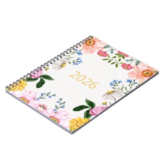 Notebook mit Whimsical-Wildblumen 2026 Notizblock (Linke Seite)