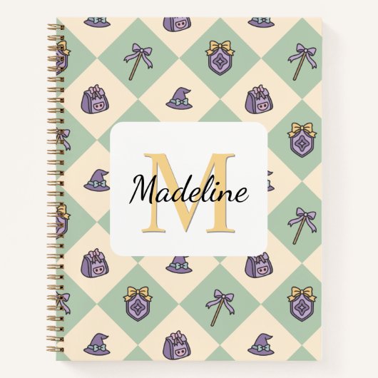 Notebook Name Magic Academy Wizard School Green Notizblock (Vorderseite)