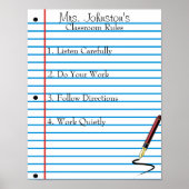 Notebook Paper School Klassenzimmer Regeln Poster (Vorne)