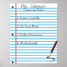 Notebook Paper School Klassenzimmer Regeln Poster