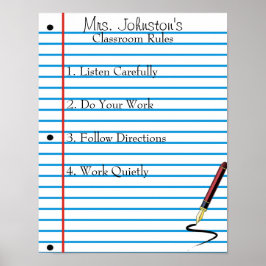 Notebook Paper School Klassenzimmer Regeln Poster