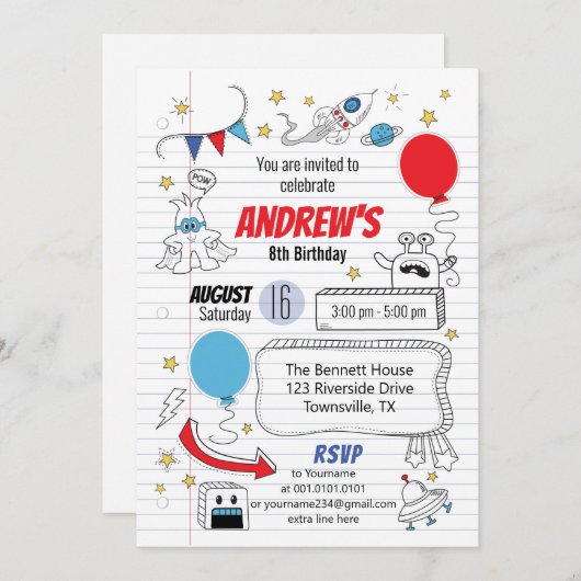 Notebook-Papier Geburtstagsparty Einladung (Vorne/Hinten)