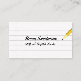 Notebook-Papier und Yellow Pencil School Lehrer Visitenkarte