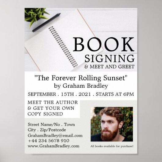 Notebook & Pen, Writers Book Signing Advertising Poster (Vorne)