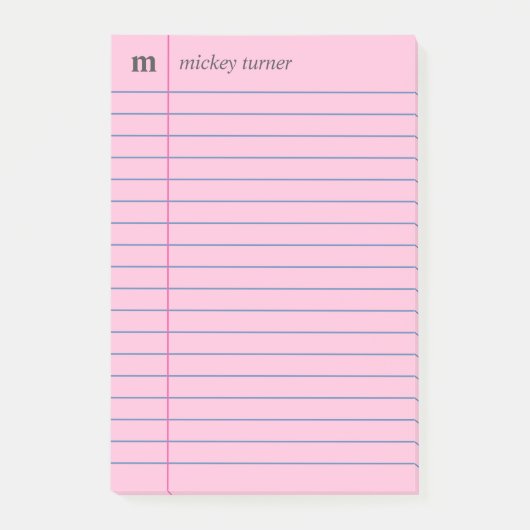Notebook Pink Name und Anfangsbuchstaben hinzufüge Post-it Klebezettel (Vorderseite)