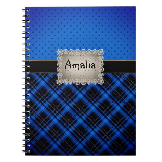 Notebook-Retro, Retro, kariert, Patchwork, blau Notizblock (Vorderseite)
