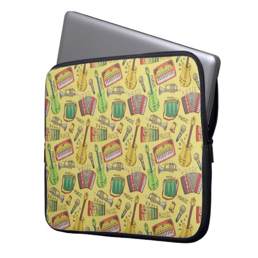 Notebook-Sieb mit Vintagen Musikinstrumenten Laptopschutzhülle (Vorderseite Links)