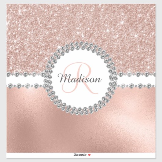 Notebook-Sticker Rose Gold Monogram Diamond Aufkleber (Blatt)