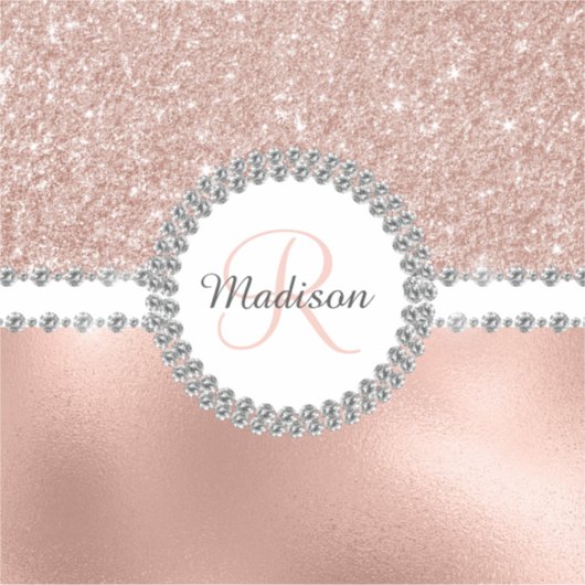 Notebook-Sticker Rose Gold Monogram Diamond Aufkleber (Vorderseite)