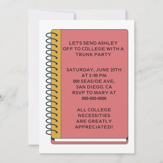 Notebook-Uni Trunk-Party Einladung (Vorderseite)