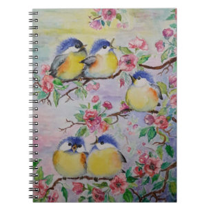 Notebook with Cute Sparrows - Painting Notizblock