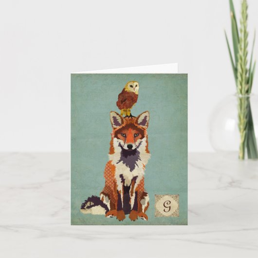 Notecard Retro Fox & Owl (Vorderseite)