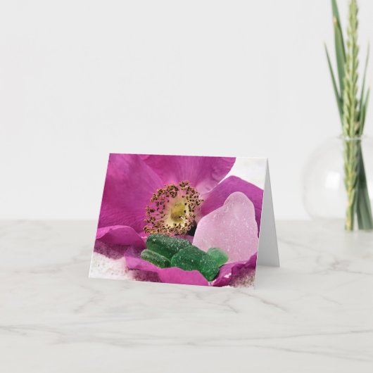 Notecard - Rose und Meerglas Karte (Vorderseite)
