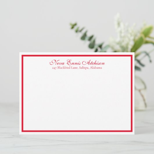 Notecard, rot und weiß, Personalisiert Einladung (Stehend Vorderseite)