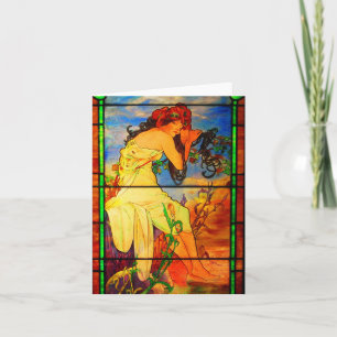 Notecard-Vintage Buntglas Kunst-Mucha 5 Karte