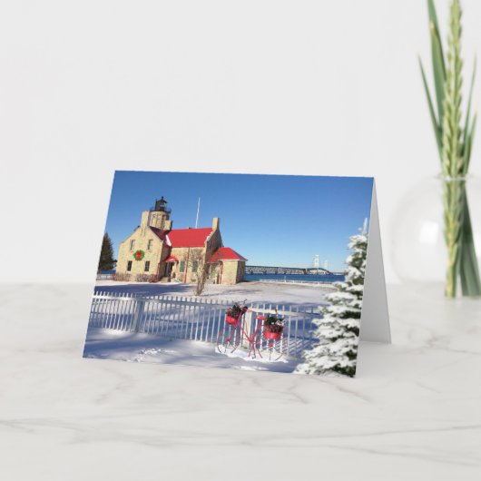 Notecard Weihnachten Altes Mackinac Point Leuchttu (Vorderseite)
