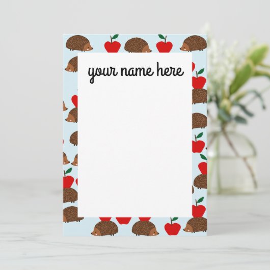 Notecards für personalisierten Igel und Äpfel Dankeskarte (Stehend Vorderseite)