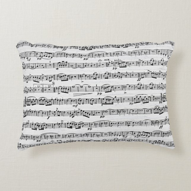 Noten auf weißem Holz Dekokissen (Vorderseite)