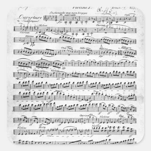 Noten für das Overture to 'Egmont' Quadratischer Aufkleber (Vorderseite)