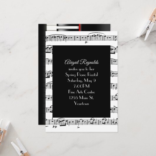 Noten für Piano-Erwägung einladen Einladung (Vorderseite/Rückseite Beispiel)
