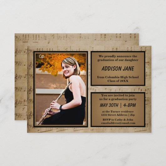 Noten mit Foto - 3x5 Grad Bekanntgabe Einladung (Vorne/Hinten)