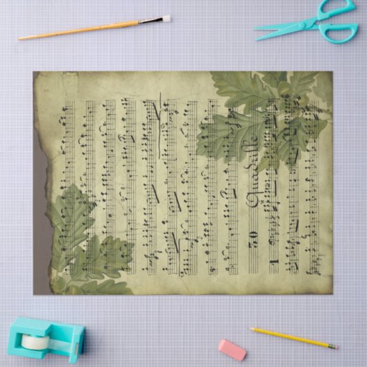 Noten und Blätter auf "Not Decoupage" Seidenpapier (Basteln)