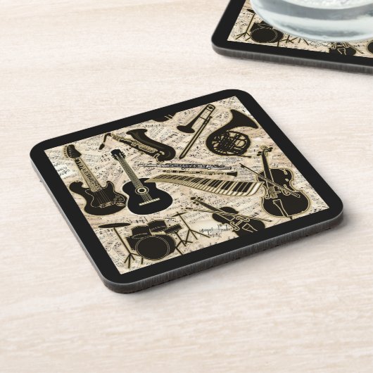 Noten und Instrumente Black/Gold ID481 Getränkeuntersetzer (Linke Seite)